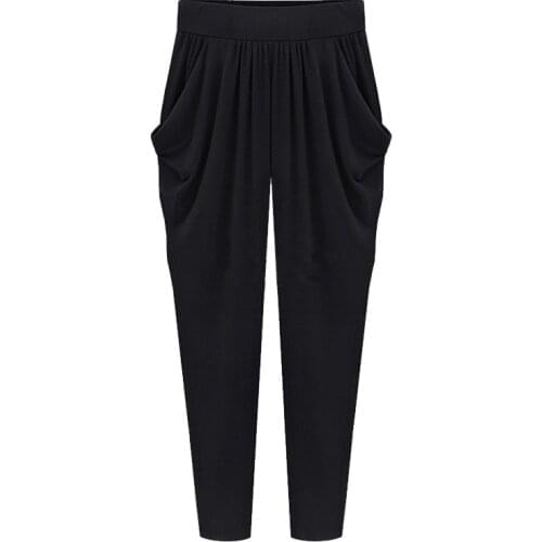 Large Size 6xl 7xl 8xl Soft Silk Harem Pants Ladies Summer Loose Casual Ankle Length Trousers Elastic Waist Capri Pants Woman