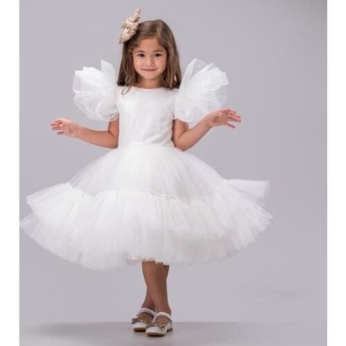 Custom Girls Dresses White Ivory Puffy Baby Girls Birthday Dress Kids Ceremony Gown Flower Girl Dress for Wedding Kids Clothes