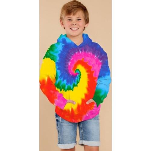 3D Tie Dye Printed Hoodies for 7-14Years Kids Pullovers for Girl Rainbow Long Sleeve Spring Hoodie Kids Boy Coats Outwear