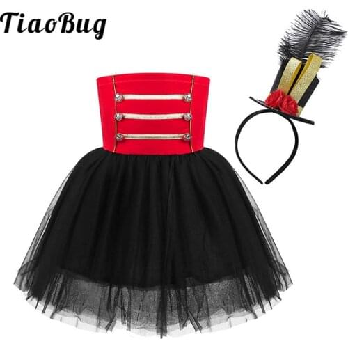 Kids Mesh Tutu Dress with Hair Hoop Girls Halloween Christmas Cosplay Majorette Performance Nutcracker Ringmaster Circus Costume