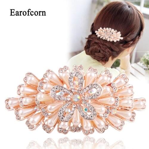 Earofcorn 2019 Europe America Verstion Cute Sweet Pearl Crystal Large Size Hairpin Clip Hair Accessories Head Jewelry for Women
