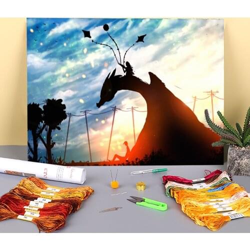 Purple Bridge Printed 11ct Cross-stitch Set Diy Dmc Sewing Handmade Stamped Mulina Printed Canvas 11CT Counted