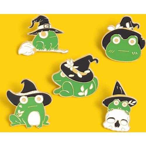 Frog Collection Enamel Pin Funny Wizard Froggy Brooches Bag Lapel Pin Cartoon Animal Badge Jewelry Gift for Kids Girl