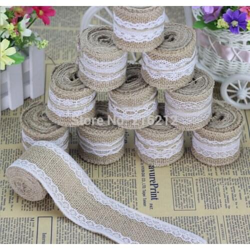 5CM WIDE Natural Jute Burlap Hessian Ribbon with Lace Trims Tape Rustic Wedding Decor wedding cake topper