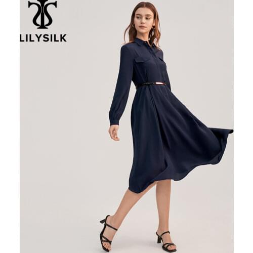 LilySilk Silk Dress Women Long Sleeve Retro Graceful Ladies Free Shipping