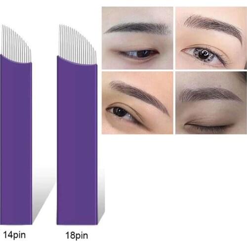 Meancere 0.19mm 14/18 Pins Permanent Makeup Eyebrow Tattoo Blade Microblading Needles For 3D Embroidery Manual Tattoo Pen