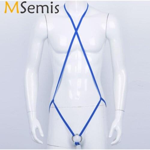 Men G-string Thongs Harness Lingerie Elastic Spaghetti Straps Slingshot Thong Underwear Lingerie with Penis Ring Metal Cock Ring