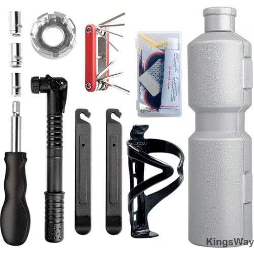 15 in 1 Bicycle Repair Tools Portable Bike Tire Repair Kits Bicycle Tool Pump Cycling Puncture Repair Tool Bike Storage Bottle