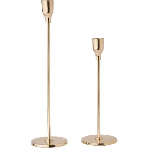 Gold Taper Candle Holder Set Candlesticks, Fits Standard Tapered Candles, for Kitchen Table or Home Decor, 2 Pack