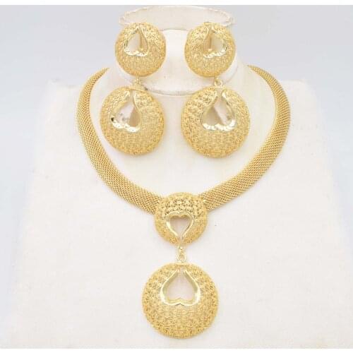 NEW High Quality Ltaly 750 Gold color Jewelry Set For Women african beads fashion necklace set earring jewelry