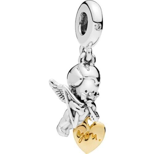 Baby Cupid Pendant Fit Original Pan Bracelet Boy Angel Beads for Jewelry Making Gold Heart Charms Couple Love Women Fine Pulsera