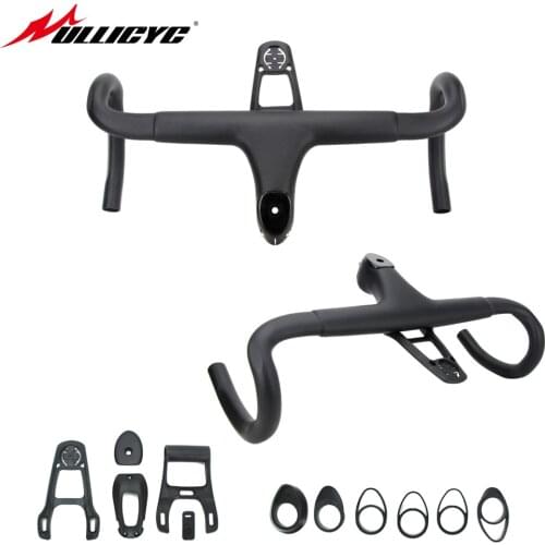 No logo 6D Full Carbon Road Bicycle Handlebar Integrated Bar UD Weave With Bike Computer Mount Special Spacer light mount