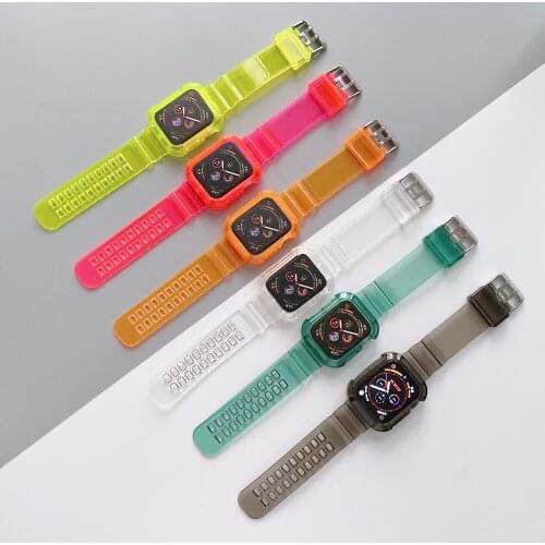 Newest Clear Plastic Strap + Case for Apple Watch Series 6 SE 5 4 3 2 1 Transparent for Iwatch Band 38mm 40mm 42mm 44mm One Loop