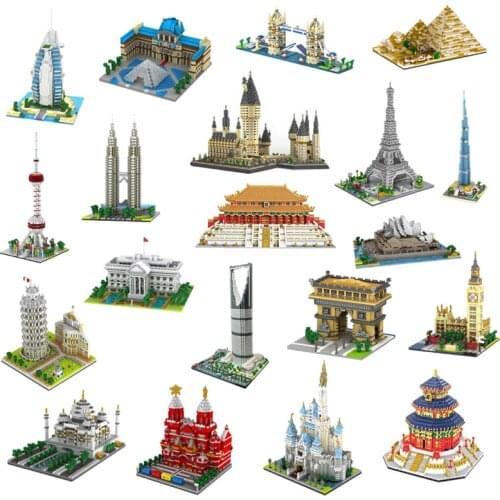 CB YZ Architecture Taj Mahal Castle Pisa Louvre Museum Leaning Tower Khalifa Tower Bridge Mini Diamond Blocks Building Toy NoBox