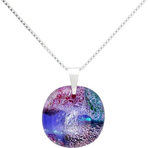 DARK DIAMOND-dichroic crystal pendant and 25mm 925 sterling silver. Assorted Colors. Craft. Exclusive. (With chain)