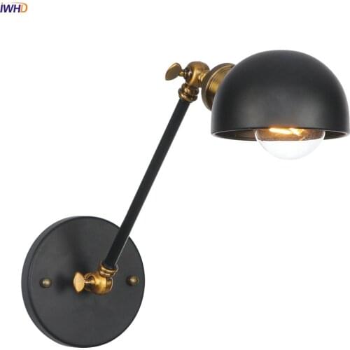 IWHD Adjustable Single Arm Vintage Wall Lamp Beside Bedroom Living Room Stair Loft Decor Industrial Retro Wall Light Sconce LED