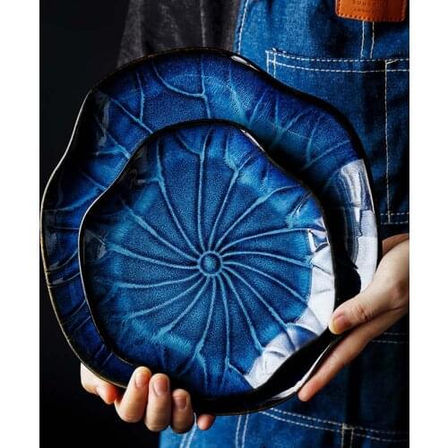 Japanese ceramic plate Western food plate pasta plate steak plate Household round dish plate rice bowl sauce plate