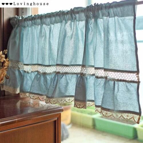 Curtain blue cabinet door curtain American half curtain short curtain cotton linen fabric kitchen home decoration