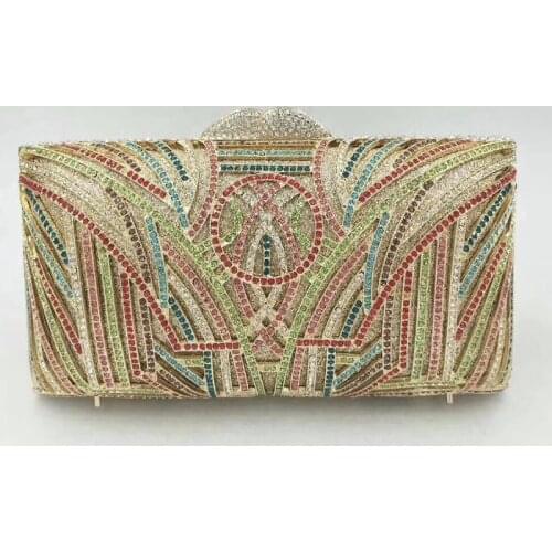 Green/Red Multi-Colored Crystal Evening Clutch Luxury 100% Handmade Diamond Clutches Casual Women American Style Prom Purse