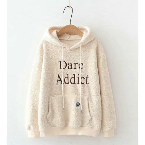 Winter Lamb Velvet Padded Women Hoodies 2020 New Arrival Fleece Harakuju Loose Long Sleeved Casual Sweatshirts Pullover 2011807