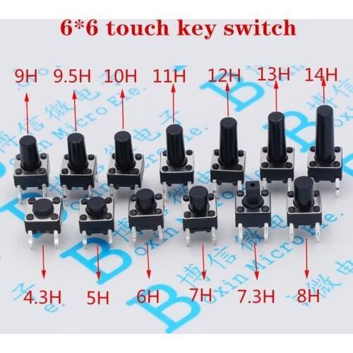 1000pcs/lot Touch Key Micro Switch 6 * 6 * 4.3/5/6/7/8/9/10/11/12/13 MM Button 4 pin vertical DIP sets