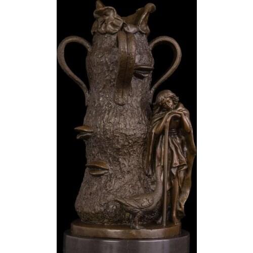 38 CM Western Art Deco Bronze Europe Fairy Tale Duck Man Boy Sculpture Vase Pot