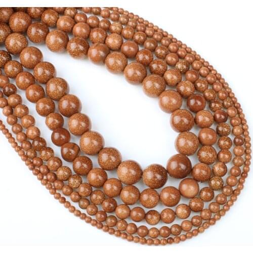 4-12mm New Natural Semi-precious Gold Sand Stone Loose Beads Beadwork Bracelet Necklace Chain DIY Jewelry Making Accessories B44
