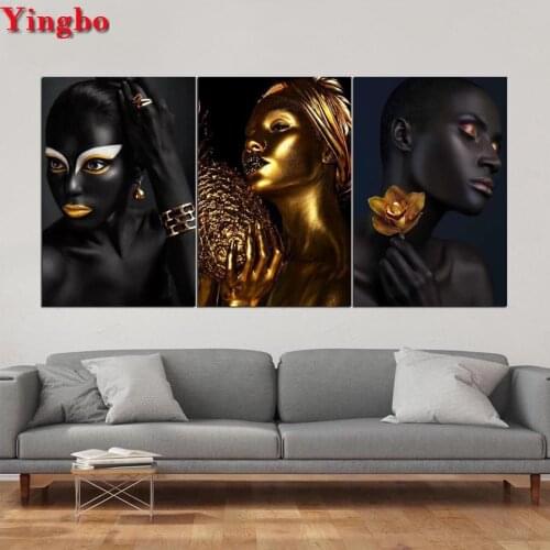 5D Diamond embroidery Gold Black Woman Picture mosaic Cross Stitch full Diy diamond painting 3pcs Nordic decoration Abstract art