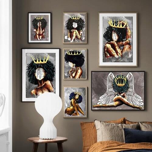 Black Girl Angel Queen Abstract Wall Art Canvas Painting Nordic Posters And Prints Wall Pictures For Living Room Home Decoration