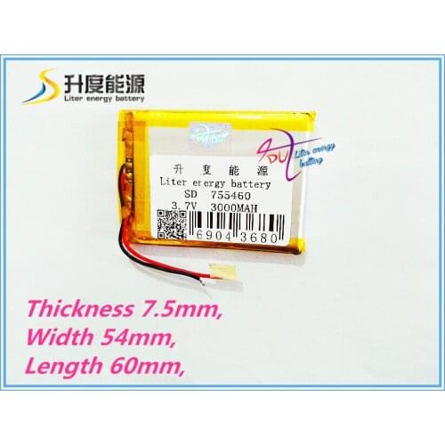 Tablet battery 755460 3000MAH MP3 MP4 3.7 polymer lithium battery MP5 Bluetooth small toy GPS