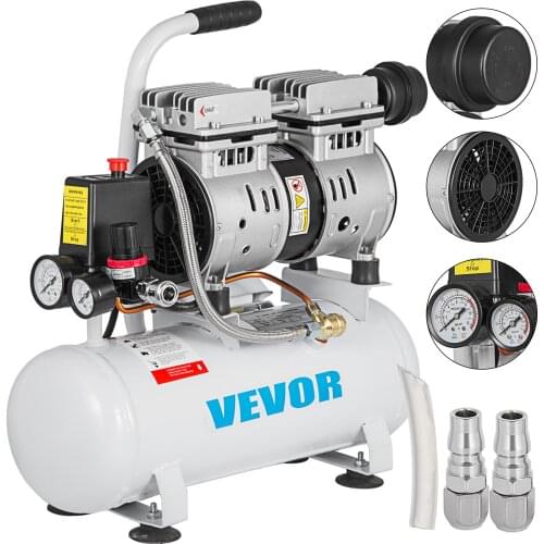 VEVOR 9L Silent Air Compressor with Pure Copper Motor 550W Oil-free Air Pump for Home Repair Tire Inflation Whisper Compressor