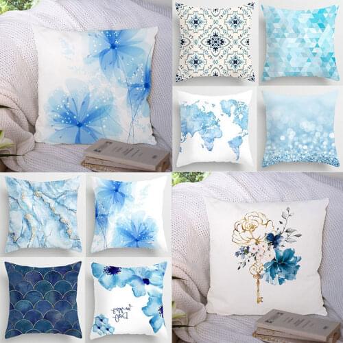 Glitter Marble Nordic Cushion Cover Blue Geometry Flower Polyester Throw Pillow Case Car Sofa Decorative Pillowcases Home Deco
