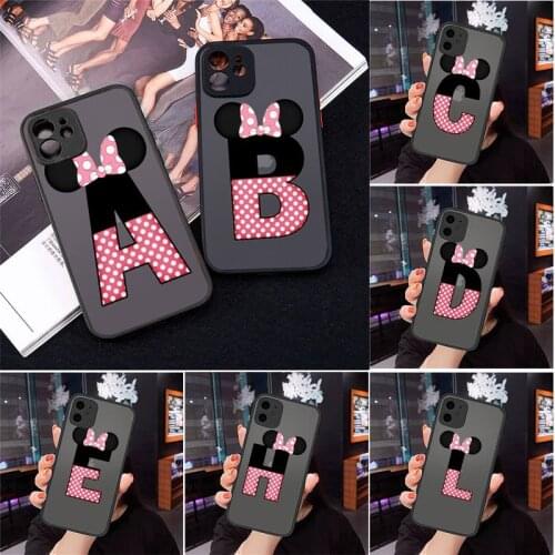 Phone Case For iphone 12 11 8 7 plus mini x xs xr pro max cute Cartoon mouse bow 26 letters matte transparent cover