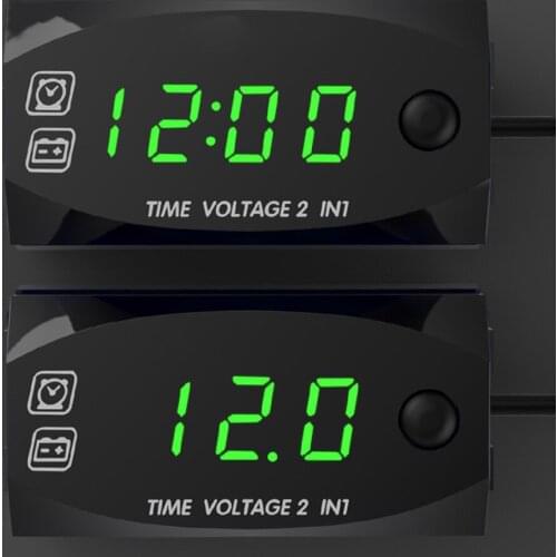 Digital Motorycycle DC6V-30V 2 In 1 Time Clock Voltage voltmeter Waterproof Tester Battery Moniter Gauge for Car Boat Marine