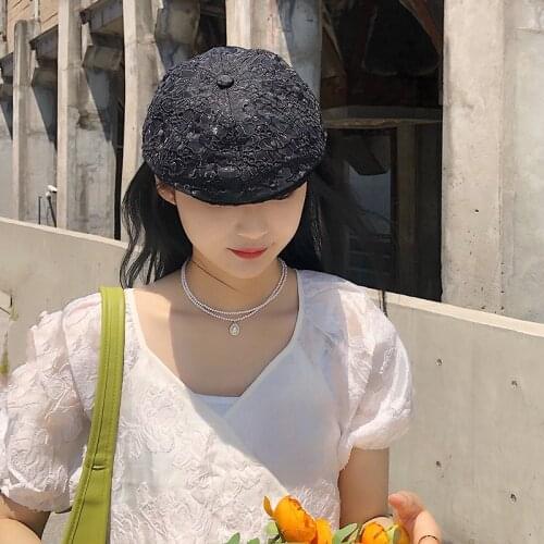 Spring Summer Women Beret Black White Color Lace Classic Plain Lady Beret Hat Leisure Painter Hat for Girls