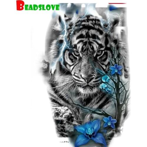 Diy diamond painting Lightning black and white tiger full square round diamond embroidery drill mosaic cross stitch diamond art