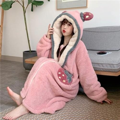 Fdfklak Casual Loose Robe Female Thicken Warm Winter Dressing Gowns For Women Flannel Velvet Home Wear Bathrobe Lady Nightwear