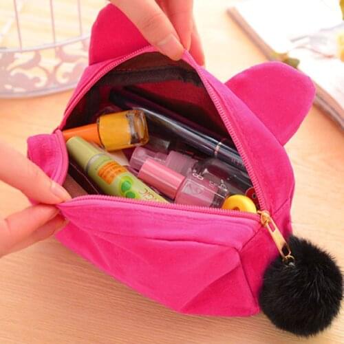 Portable Cartoon Cat Coin Storage Case Travel Makeup Flannel Pouch Cosmetic Bag XIN-Shipping