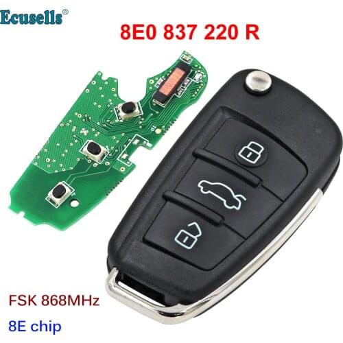 3 Buttons Flip Remote Car Key Fob FSK 868MHz 8E Chip for Audi A6 A6L S6 Q7 2006 2007-2012 4F0837220R / 4F0 837 220R Hu66 blade