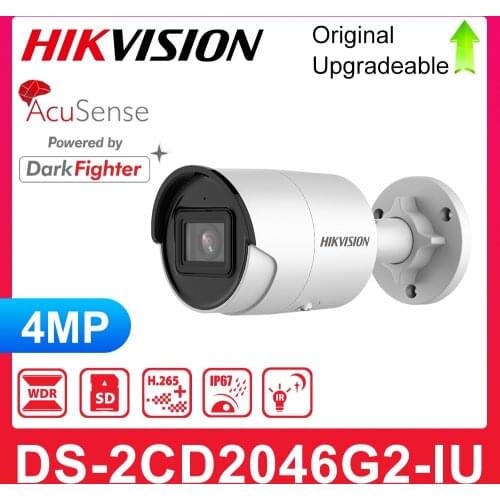 Original Hikvision DarkFighter DS-2CD2046G2-IU 4MP Built-in Mic IP67 POE IR AcuSense Mini Bullet CCTV IP Camera