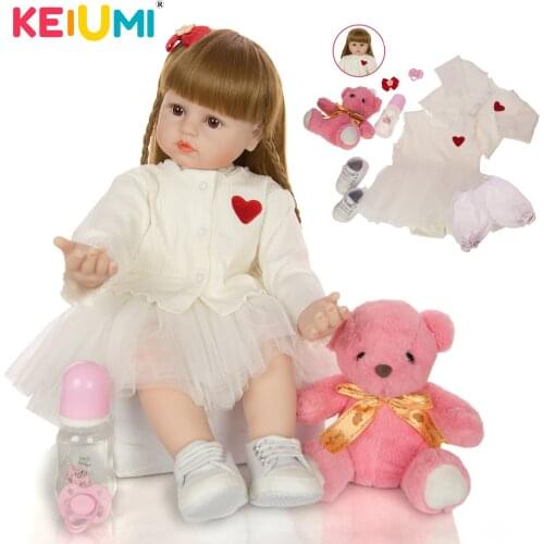 KEIUMI 24 inch Long Hair Reborn Baby Dolls Play Game Toys Realistic Silicone Reborn Toddler Boneca 60 cm Kids Birthday Gifts