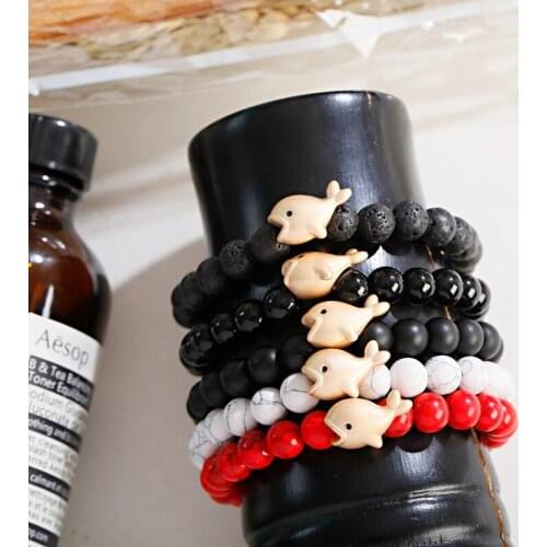 Classic Gold Fish Stone Beaded Bracelet Homme Retro Adjustable Bangle Fashion Accessories Tribal Jewelry