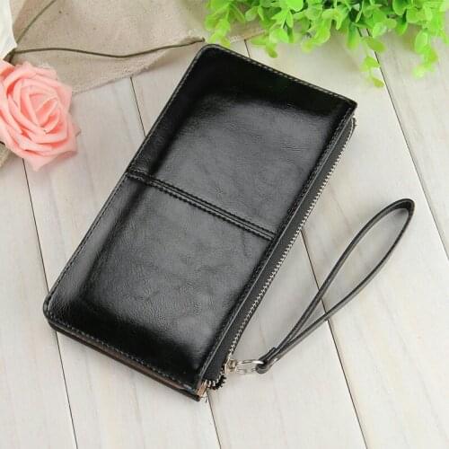 Fashion Korean Women Clutch Bag With Wristband Leather Solid Color Lady Girl Long Wallet Card Holder Zipped Coin Purse B88