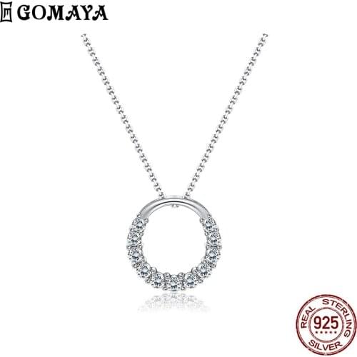 GOMAYA Sterling Silver 925 Jewelry Choker Necklace Shining 5A+ Zircon Circle Pendant Necklaces For Women Romantic Wedding Gift