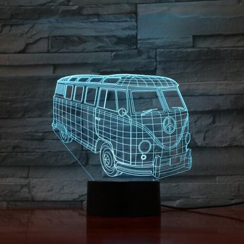 Creative Bus Model 3D illusion Lamp 7 colors changing LED Night Light Acrylic Visual Desk table fixtures bedside lighting
