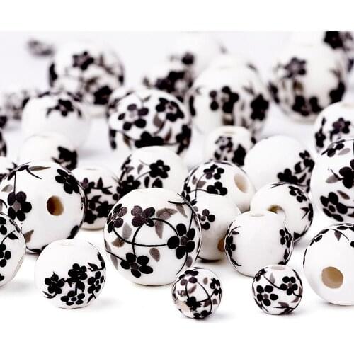 8mm 10mm 12mm Round Loose Flower Ceramic Porcelain Beads for DIY Jewelry Making
