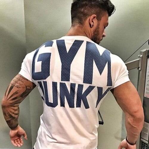 Summer Casual Fashion Sports Fitness T-shirt Men Cotton Short Sleeve T-shirt Gym Bodybuilding Running Black White Work Out Tops