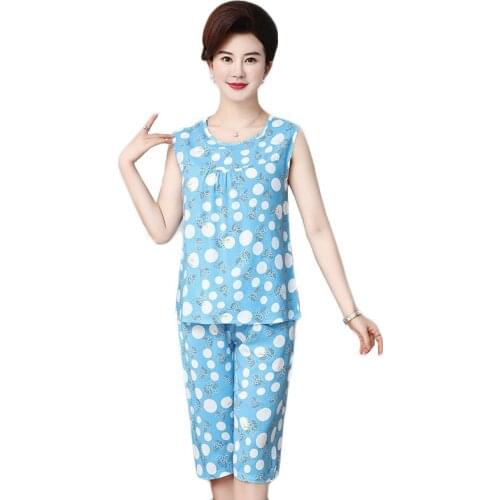 Top selling product in 2020 Home clothes fo women summer pajamas Middle age clothing Lady clothes set printing 2 piece set 1840