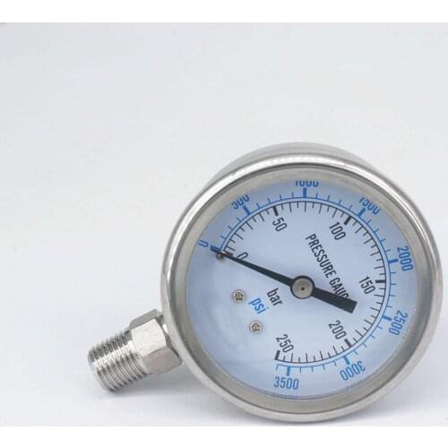 0-250bar 1/8" NPT Male 60mm Dial Pressure Gauge 304 Stainless Bar PSI N2 Steam Brewing Pneumatic Air Gas Water Fuel