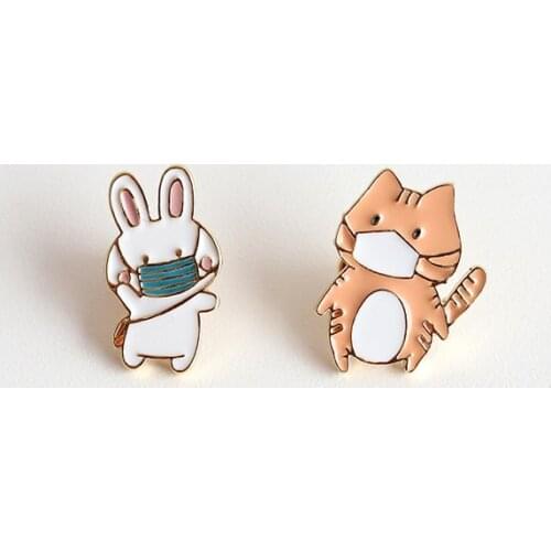 Cute Pins Mask Cat Rabbit Pins For Clothes Backpack Brooch Fashion Wholesale Couple Gift Jewelry Badges Enamel Lapel Pins